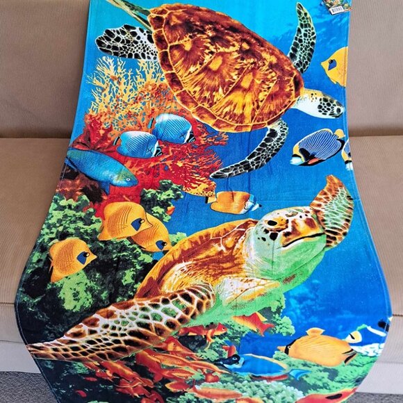 New Reef Sea Turtle Beach Towel Cotton Bath Pool GIFT Turtles Honu Ocean Fish - Picture 2 of 4